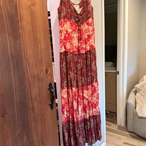 Ralph Lauren Burgundy Red Paisley Maxi Tank Dress Size M